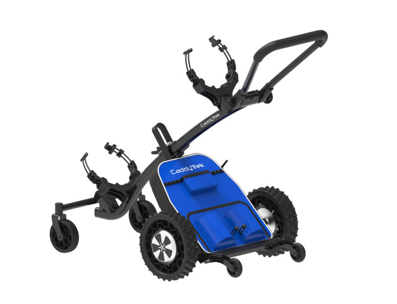 Caddytrek R3X elektrische follow me golftrolley blauw uitgeklapt