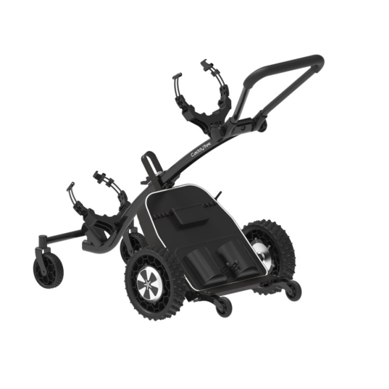 Caddytrek R3X elektrische follow me golftrolley zwart uitegklapt