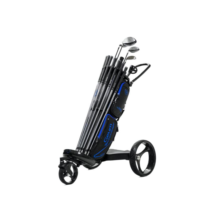 Elektrische Golftrolley Golf Geum schuin vooraanzicht zwart Blauw