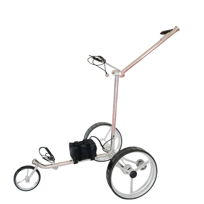 Golf&More Eagle RVS Elektrische Golftrolley witte achtergrond zijaanzicht 