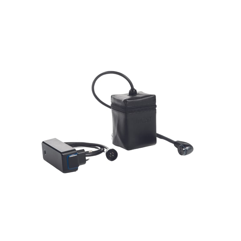 Elektrische Golftrolley JuCad phantom Titan Black on Black powerpack bestaande uit batterij en stekker