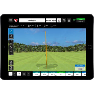 Face Impact location weergegeven op een Ipad met witte achtergrond zie je de boog van de golfbal