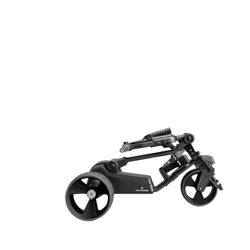 Golf&More Tourer Elektrische Golftrolley zwart ingeklapt