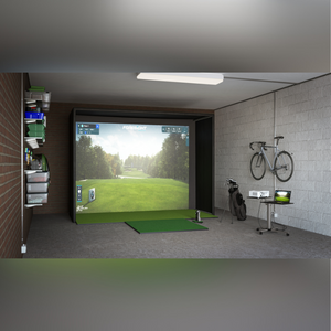 Golf Simulator gehele set-up van Foresightsports met een GC Quad in de garage van een huis.
