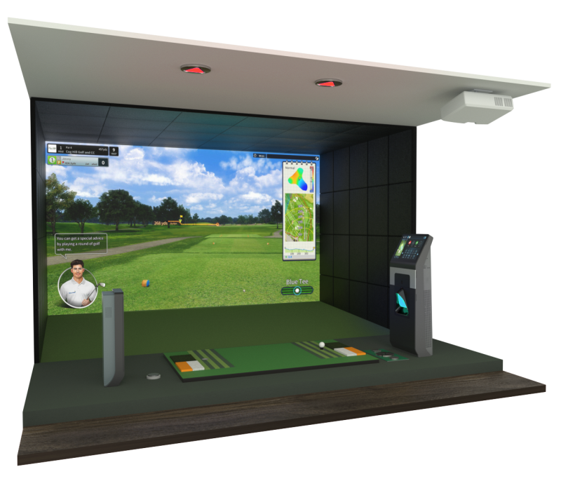 TwoVision T4 Golf simulator van Golfzon waarin je de totale box met witte achtergrond ziet. 