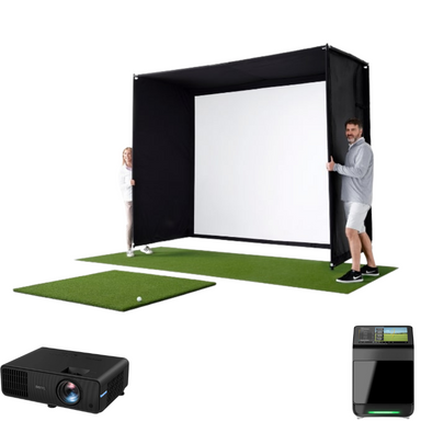 Golfsimulator Indoor met Garmin R50 vooraanzicht met beamer