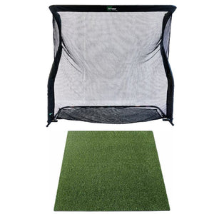 Golfnet The Net Return en Golfmat Premium vooraanzicht witte achtergrond.